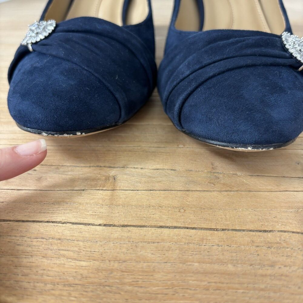 Talbots Navy Suede Leather Pumps Block Heel Size 8.5M Rhinestone Glam Event Chic - Picture 9 of 12